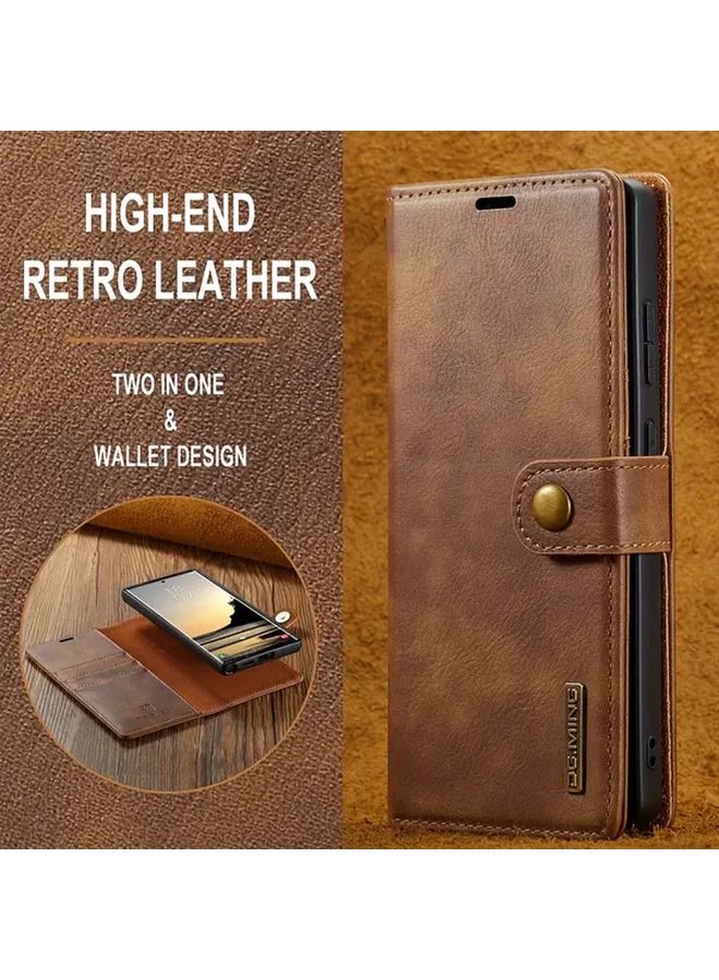 Brown 2 In 1 Removable Faux Leather Wallet Phone Case For Samsung Galaxy S20 Ultra - Image 5